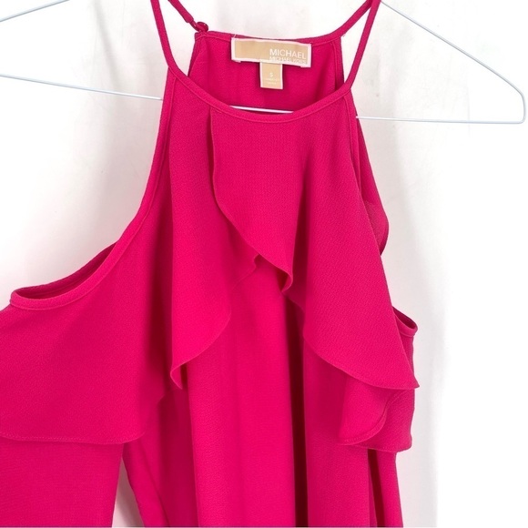 MICHAEL KORS MK COLD SHOULDER RED FLOUNCE LONG SLEEVE TOP - Picture 4 of 6